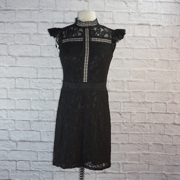 Black Floral Lace Ruffled Sleeve Floral Dress - Picture 2 of 8